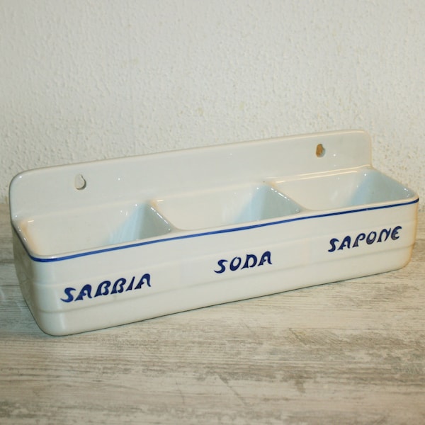 Vintage Ceramic Cleaning & Laundry Storage Rack / Italian Sand Soda Soap Organizer / Succulent Planting Pot- gift for her - Made in Italy