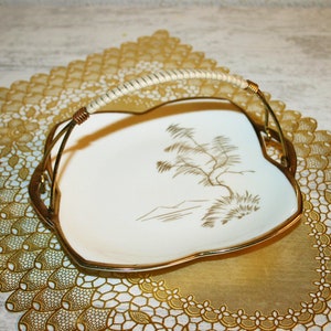 Porcelain Cookies dish with handle• Alka Kunst Bavaria Gold • Hand Painted, 60s table Decor • christmas gift • gift for her • Timeless gift