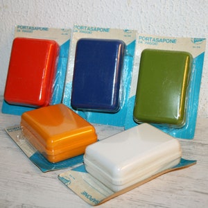 Colorful vintage 60's Soap Box- Traveling Soap Box-plastic material- original packaging- Made in Italy -travel soap dish