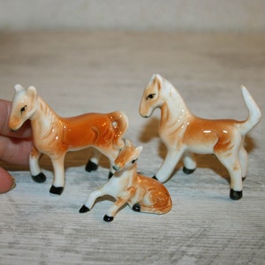 Mid Century Vintage Handmade Bone China Horses Figurine Family /Gift for her/ Christmas Gift/ Horses lover