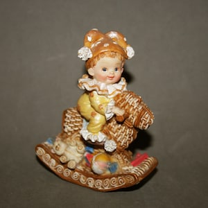 Little baby on his rocking horse -Vintage resin figurines - gift for her - dollhouse toys -Christmas gift