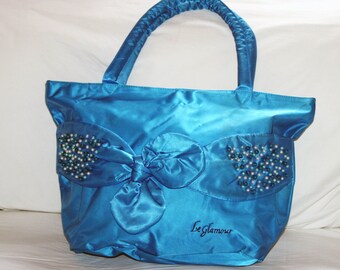 Roomy bag in satin fabric, turquoise color / fashion women bags / Italian bag / Gift for her