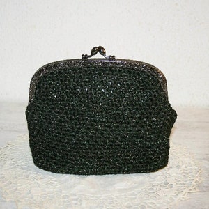Sac à main de soirée noir - Sac d&#39;embrayage au crochet - Sac Lurex - Sac au crochet à main - Fabriqué en Italie - Cadeau pour elle - Sac femme de luxe - cadeau du nouvel an