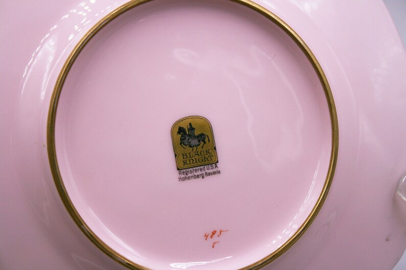Pink with Gold Black Knight Floral medal Hohenberg Bavaria PINK Floral Dessert plate
