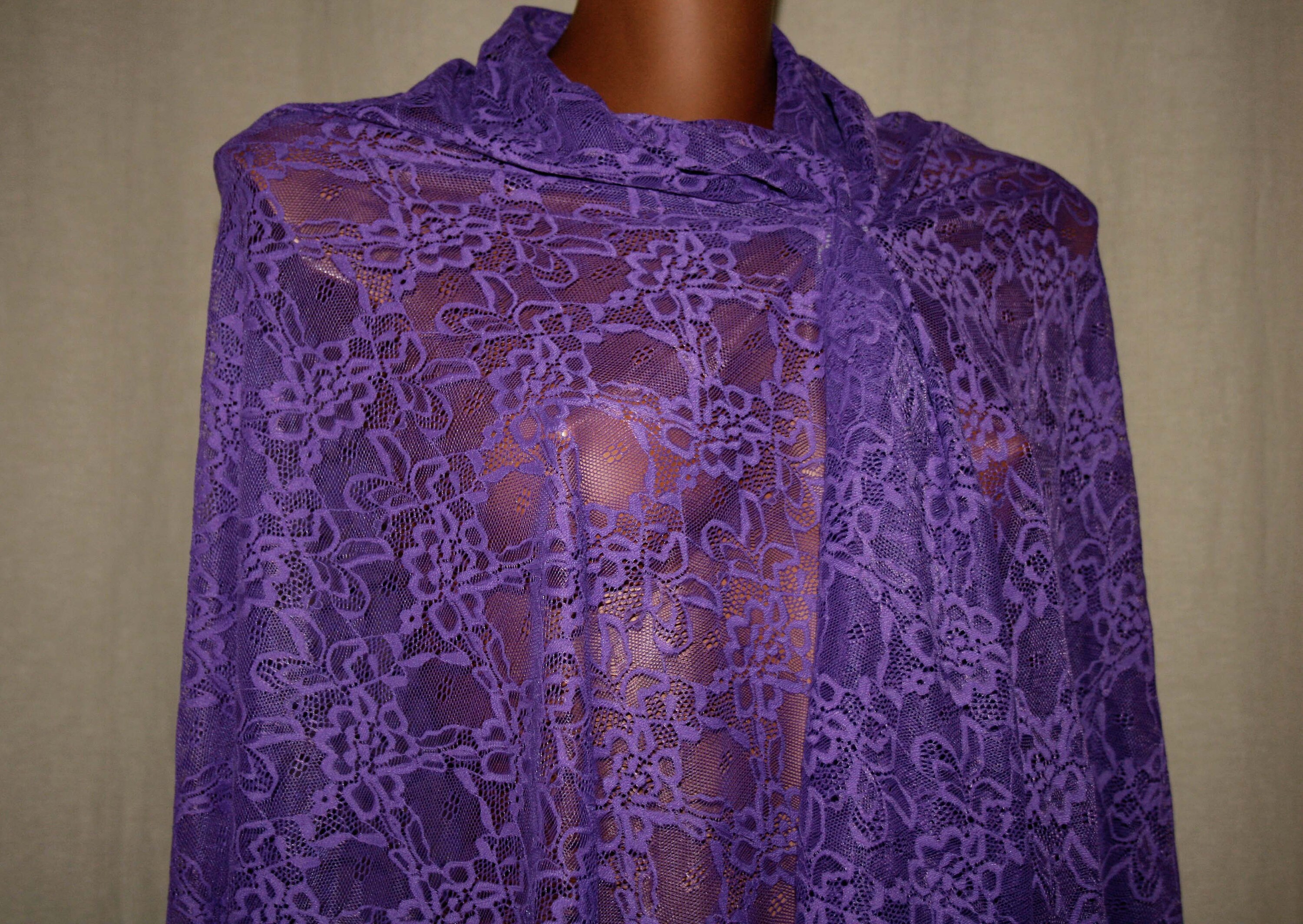 Vintage Stretch Lace Fabric Violet Floral Lace Stretch Knit