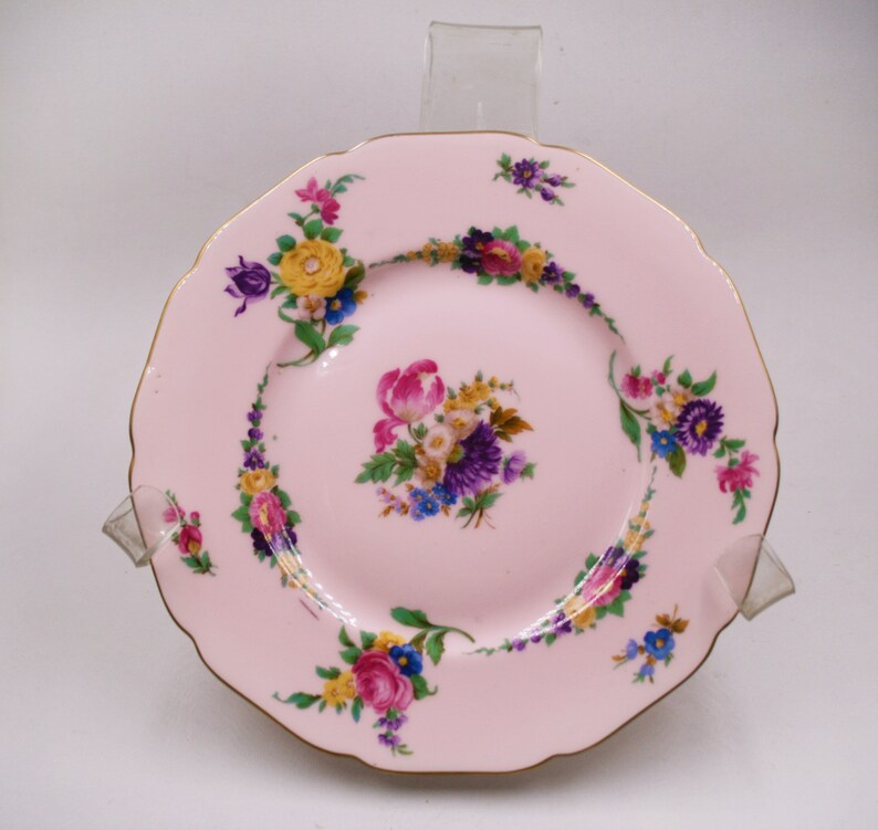 Pink with Gold Black Knight Floral medal Hohenberg Bavaria PINK Floral Dessert plate