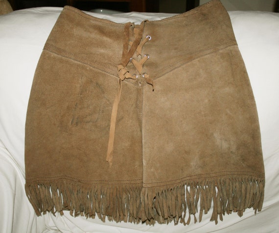 RARE!!! Fringe Suede Skirt, Vintage 70s /Women Hi… - image 1