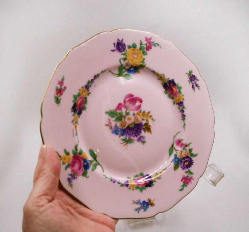 Pink with Gold Black Knight Floral medal Hohenberg Bavaria PINK Floral Dessert plate