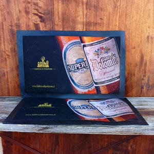 2 tapetes vintage para bar o pub - Tapete de goma y tela - Decoración de bar - Regalo de barista - Tapete para bar de cerveza - Delantal para amantes de la cerveza con publicidad de cervecería -