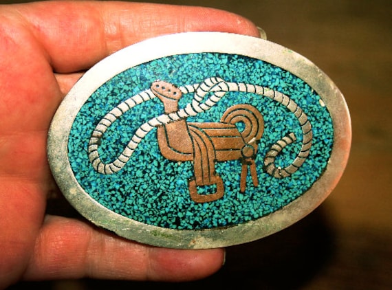 Belt Buckle -western Cowboy- Mexico Alapaca Silver  display picture 2