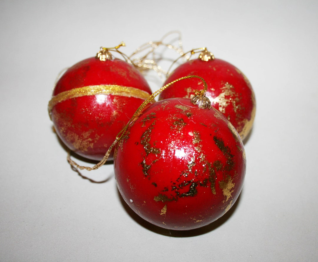 3 Red Christmas Trees Balls, Trees Ornaments, Christmas Decorations Etsy