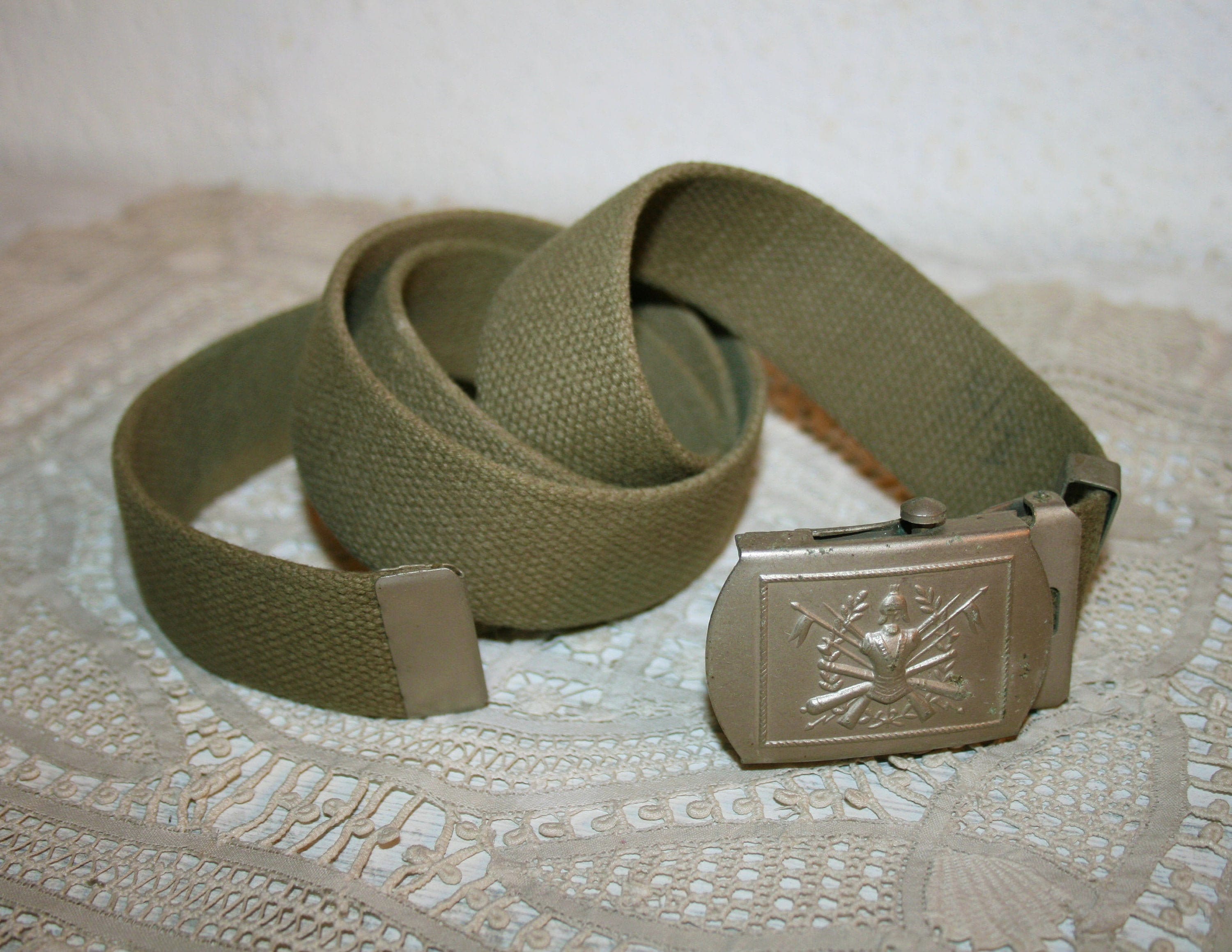 Vintage 80s Unisex Belt, in Fabric, Military Green Color