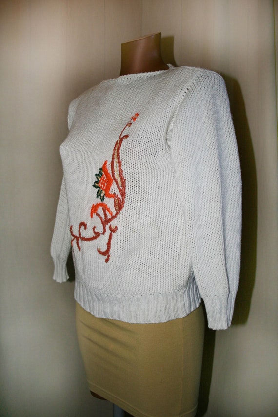 ITALIAN Vintage 80s Cotton Sweater, Natural Color / Made in ITALIAN Vintage 80s Cotton Sweater, Natural Color / Made in