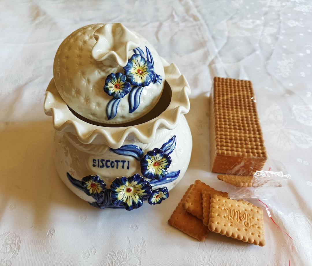 Ceramic Cookie Jar With Lid, Kitchen Flowers Decor, Vintage Italian — free download