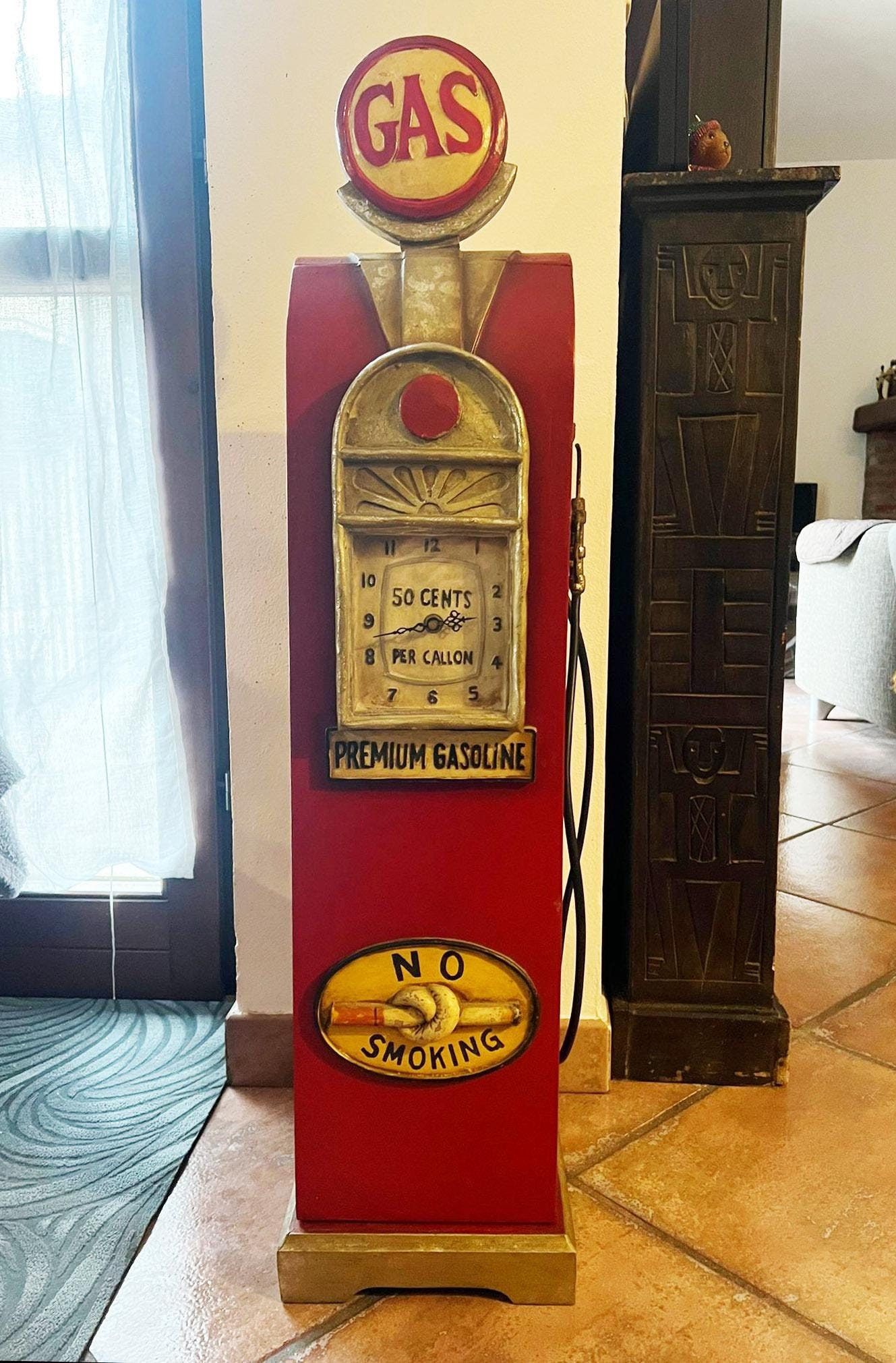 VTG 80s CD Cabinet, Red Petrol Gasoline Pump - Pump With Clock