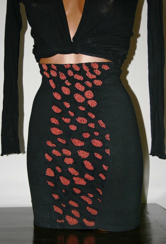 Vintage 85s black elastic fitted SKIRT/ Luxury co