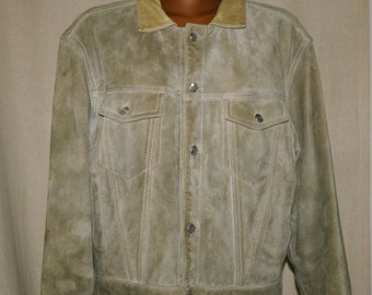 HEAVY Suede Leather Trucker Jacket /Beige color/ VINTAGE 90s / Casual/Everyday Jacket/ Gift for him