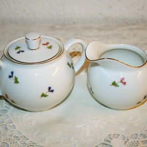 Fantastically beautiful vintage! White porcelain sugar bowl and milk jug, Arzberg flower
