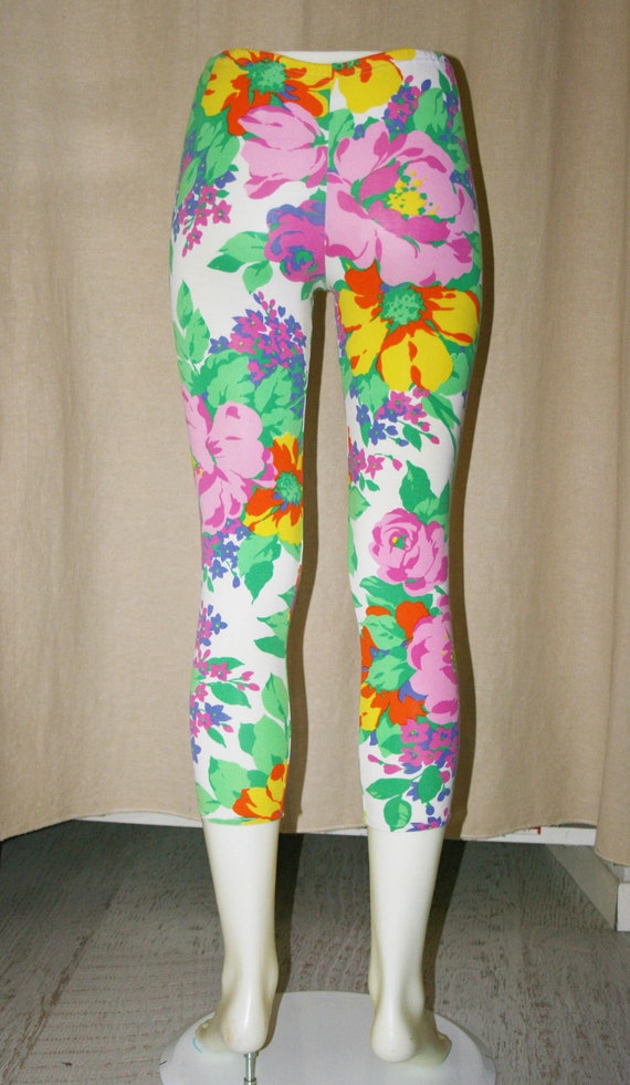 ITALIAN Vintage 80s, Colorful Floral Print Leggings, Gym Pants, Yoga gift  for Her Leggings Summer Pants -  Denmark