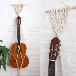 Macrame Acoustic Guitar Stand, Wall Decor, Wall Mount, 100% cotton Wall Hanger, Boho Instrument Hanger, Guitar Strap, Boho Guitar Gift