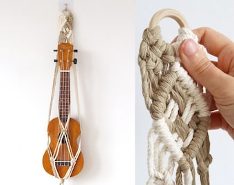 Suspension murale en macramé pour ukulélé et guitare, support en bambou pour ukulélé, décoration murale, support mural pour guitare, suspension pour instrument bohème, sangle de guitare