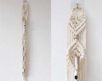 Macrame Flute Wall Hanger, Bamboo Flute Stand, Instrument Wall Decor, Woodwind Wall Mount, Boho Instrument Hanger Strap