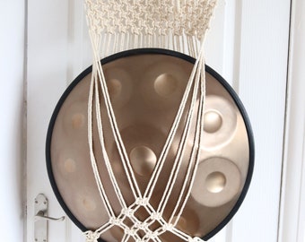 Macrame Handpan Hanger: Boho Drum Wall Mount with Pine Dowel