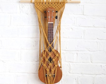 Macrame Ukulele Wall Hanger, Ukulele Stand, Guitar Wall Decor, Guitar Wall Mount, Boho Instrument Hanger, Guitar Strap