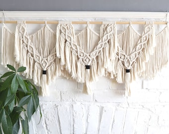 Macrame Wall Hanging, Extra Large, White Black Backdrop Statement Tapestry