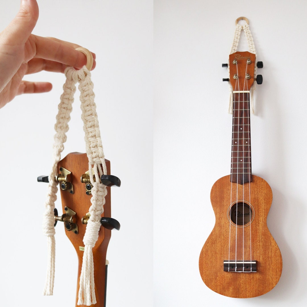 Macrame Ukulele and Guitar Wall Hanger Ukulele Mount Bamboo Etsy