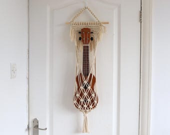 Macrame Ukulele Wall Hanger: Boho Instrument Mount for Uke