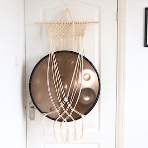 Macrame Handpan Hanger: Boho Drum Wall Mount with Pine Dowel