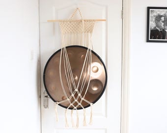 Macrame Handpan Hanger: Boho Drum Wall Mount with Pine Dowel
