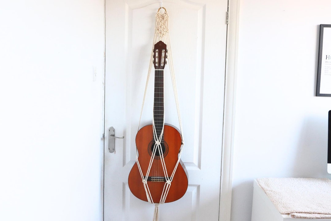 Buy Macrame Guitar Hanger: Boho Wall Mount With Bamboo Hoop Online in India 
