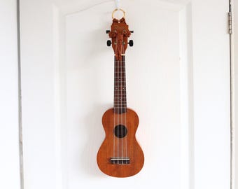 Macrame Ukulele Wall Hanger Sling: Instrument Mount Strap, Bamboo Hoop
