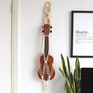 Macrame Ukulele Hanger: Bamboo Beaded Boho Wall Decor