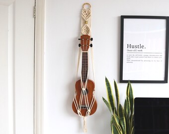 Macrame Ukulele Hanger: Bamboo Beaded Boho Wall Decor