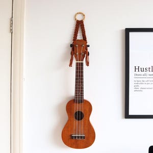 Macrame Ukulele Wall Hanger: Boho Instrument Mount, Bamboo Hoop