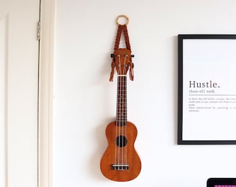 Macrame Ukulele Wall Hanger: Boho Instrument Mount, Bamboo Hoop