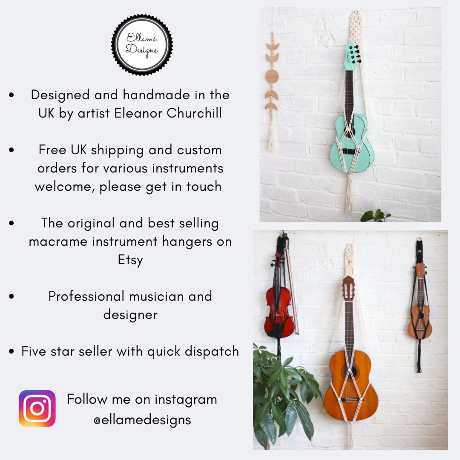 Macrame Sitar Hanger Mount Boho Instrument Sling Wall Etsy UK