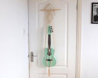 Macrame Ukulele Hanger: Boho Instrument Wall Mount, Large Diamond Design