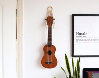 Macrame Ukulele Hanger: Wall Mount Stand with Bamboo Hoop