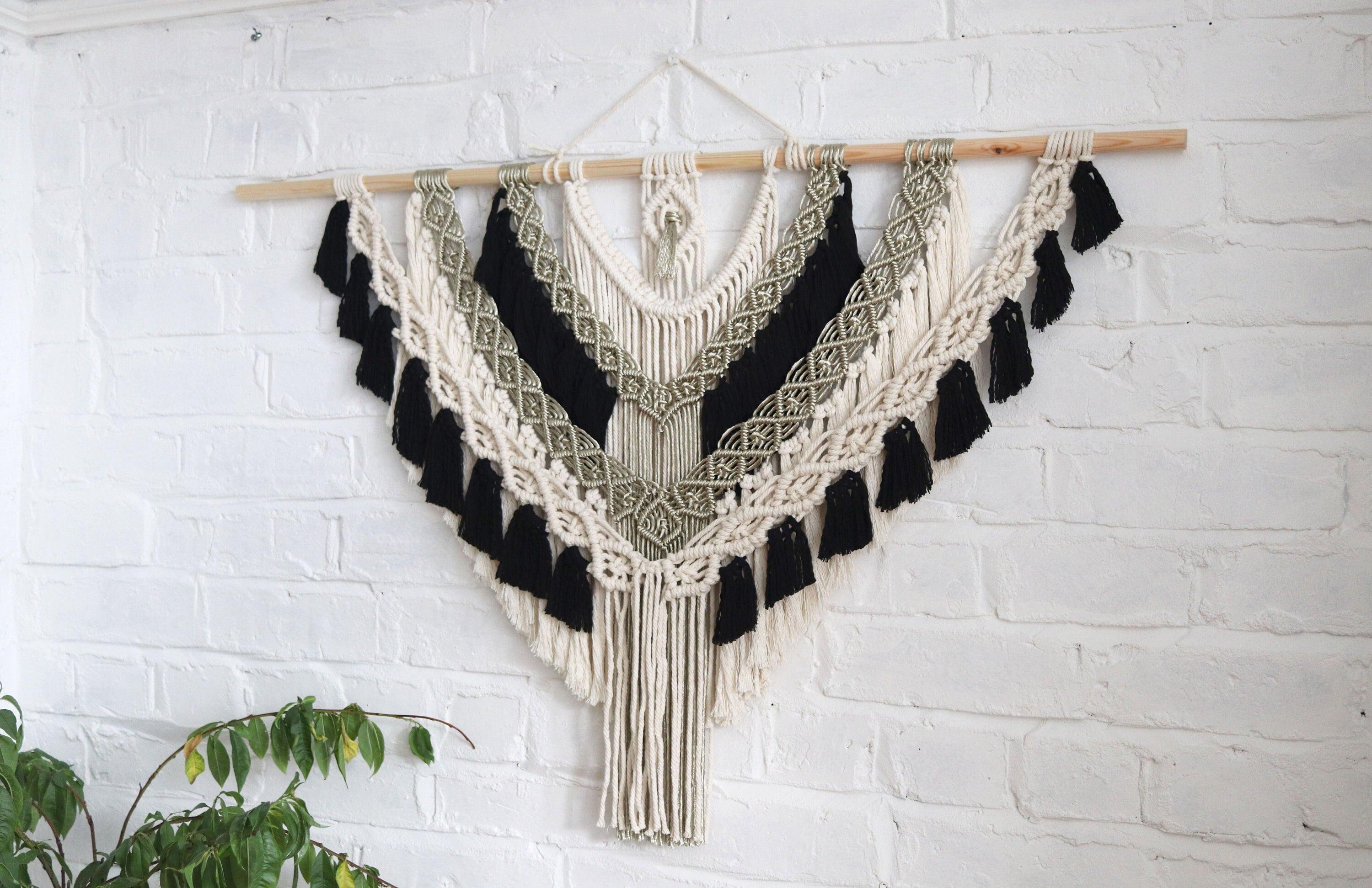 Macrame Dust Ruffle Macrame Large Wall Hanging, 'gold Dust Woman', Living Room Woven Boho ...