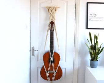 Macrame Guitar Hanger: Boho Acoustic Guitar Wall Mount