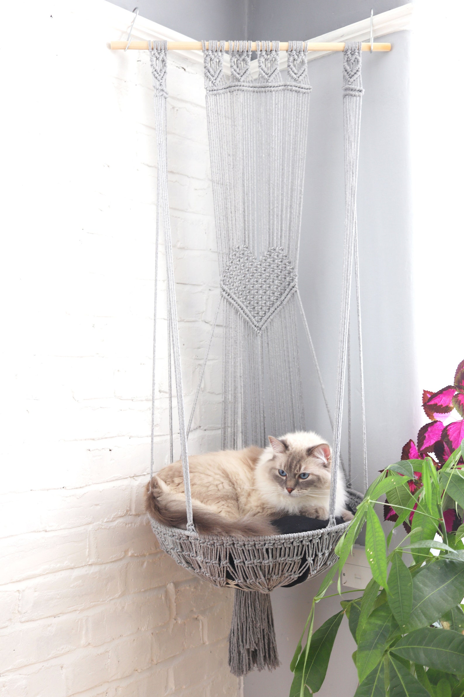 Macrame hanging cotton cat basket bed pet nest hammock cat Etsy