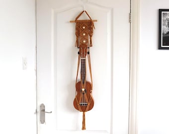 Macrame Ukulele Wall Hanger: Boho Instrument Mount for Uke