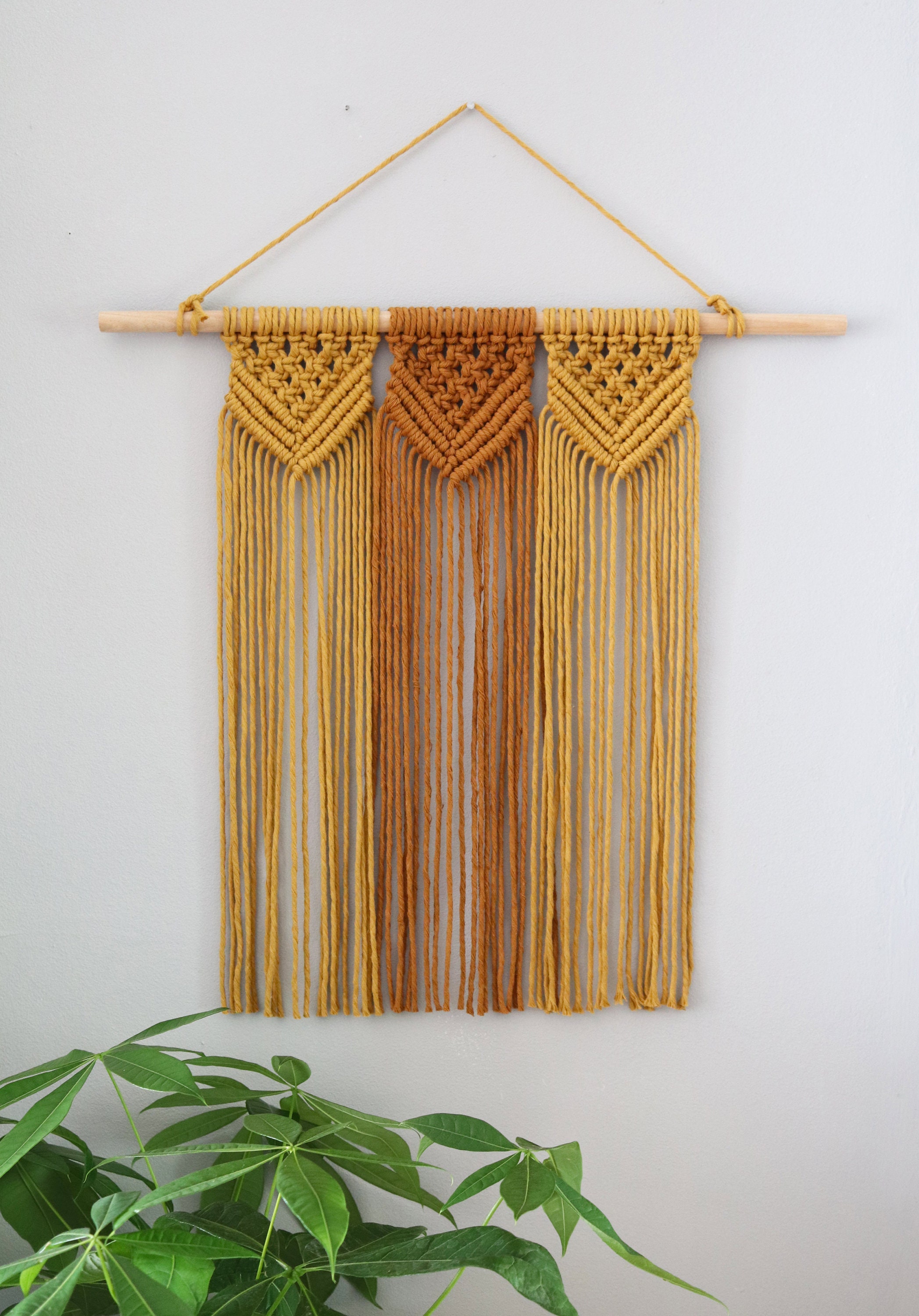 Macrame Wall Hanging Mustard Black White Woven Decor Etsy