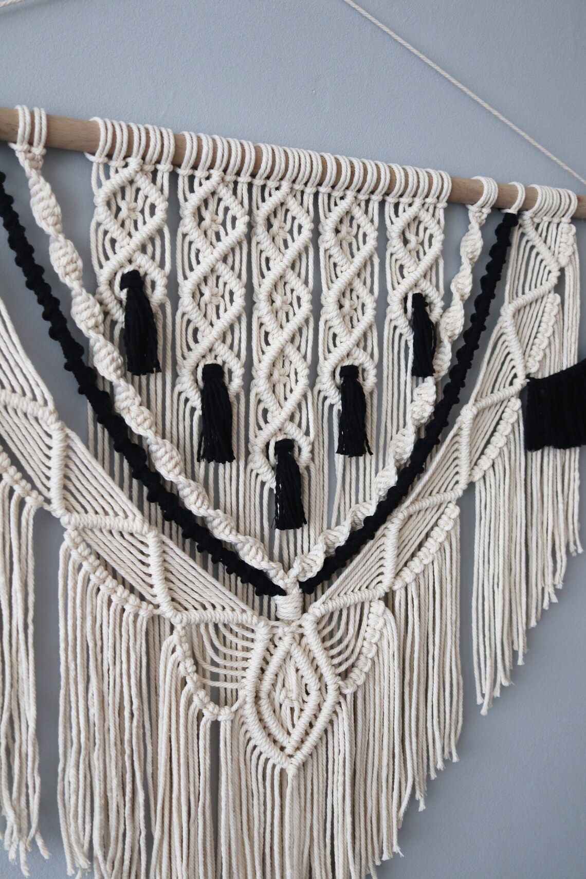 Macrame Large Wall Hanging White Black Boho Woven Art Etsy