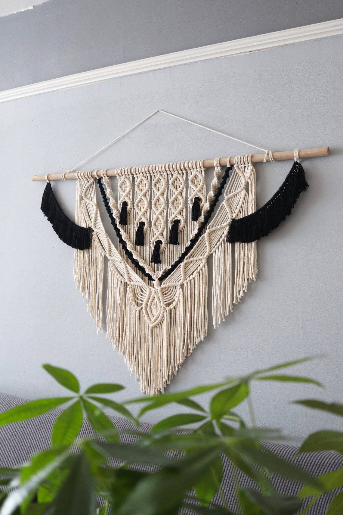 Macrame Large Wall Hanging White Black Boho Woven Art Etsy