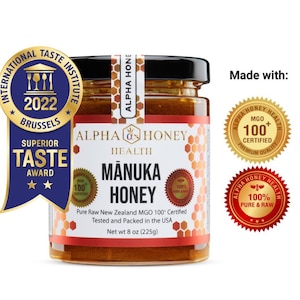 Alpha Honey Health - Miele di Manuka MGO 100+ / Miele puro grezzo in piccole quantità / Gusto premiato / Idea regalo gourmet